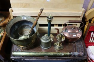 Six various mantel clocks & carriage clocks; & various items of metalware, etc.