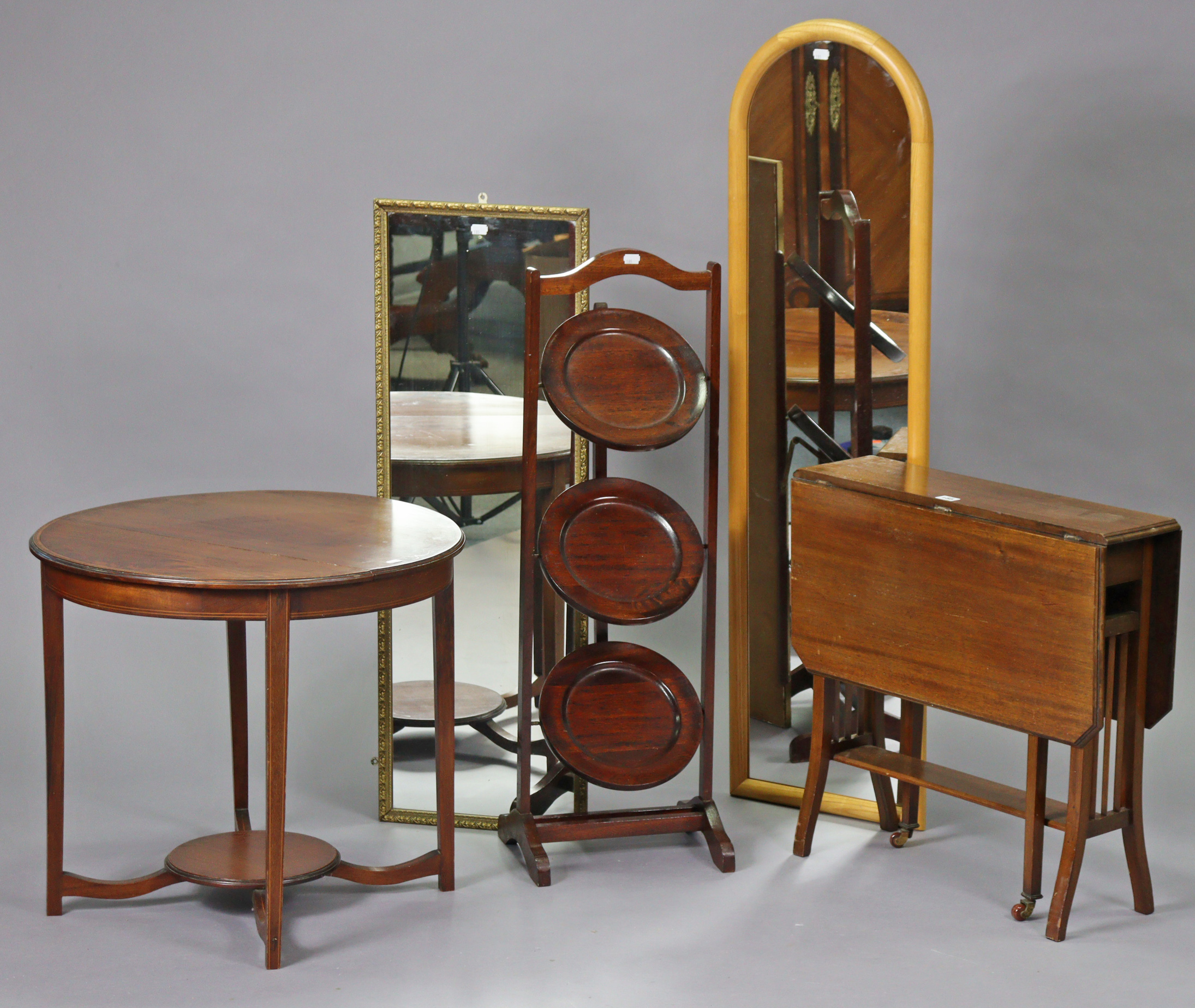 A mahogany Sutherland table on square legs with ceramic castors, 60.5cm wide x 59.5cm high; an