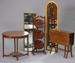 A mahogany Sutherland table on square legs with ceramic castors, 60.5cm wide x 59.5cm high; an