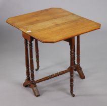 A Victorian mahogany Sutherland table on four turned legs with turned stretchers, 60.5cm wide x 60.