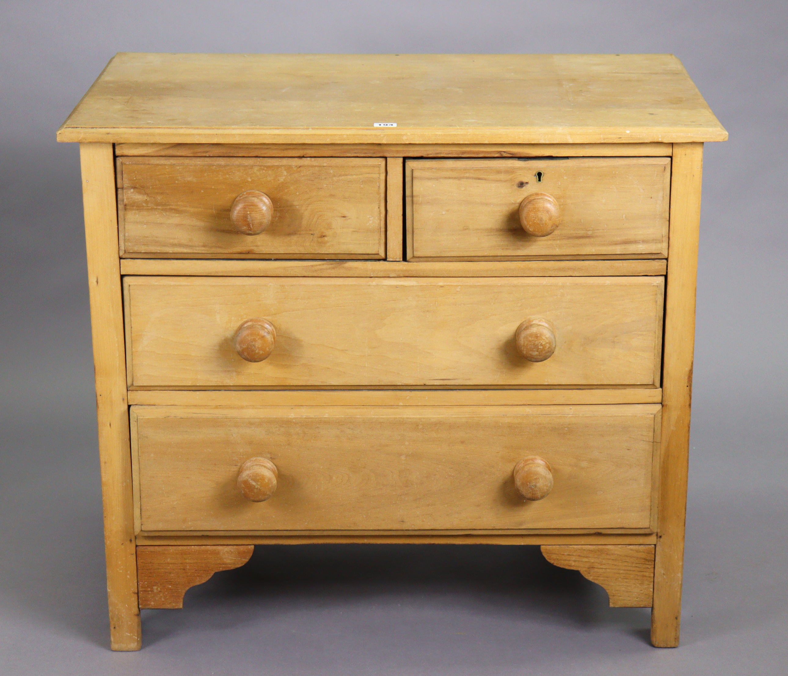 A walnut small chest fitted two short & two long graduated drawers with turned knob handles, 91cm - Image 6 of 8
