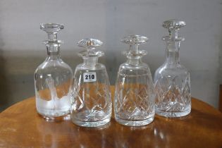 Two pairs of cut-glass decanters; together with five other glass decanters; & various other items of