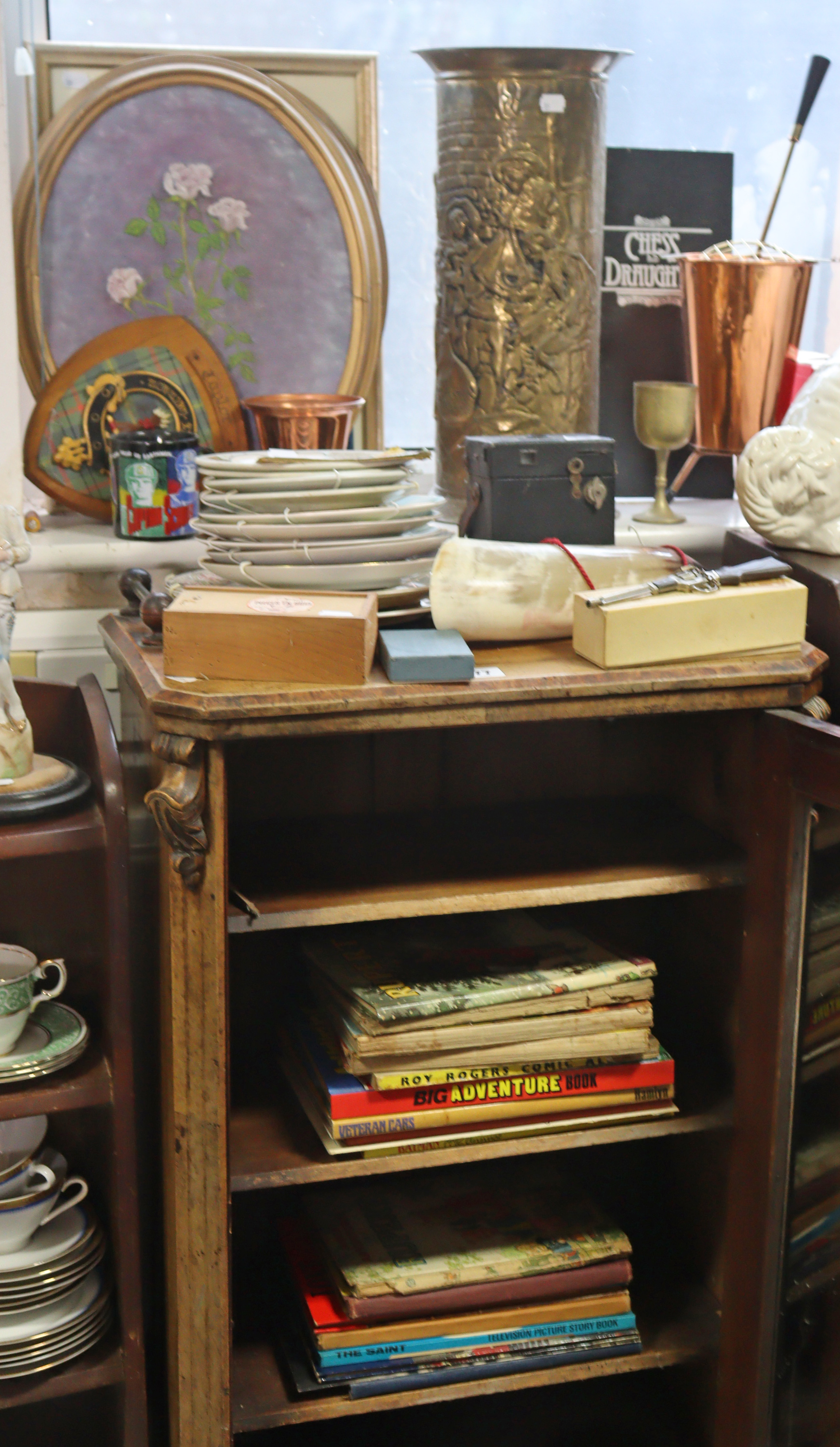 Various decorative pictures; together with various fire-implements; & sundry other items.