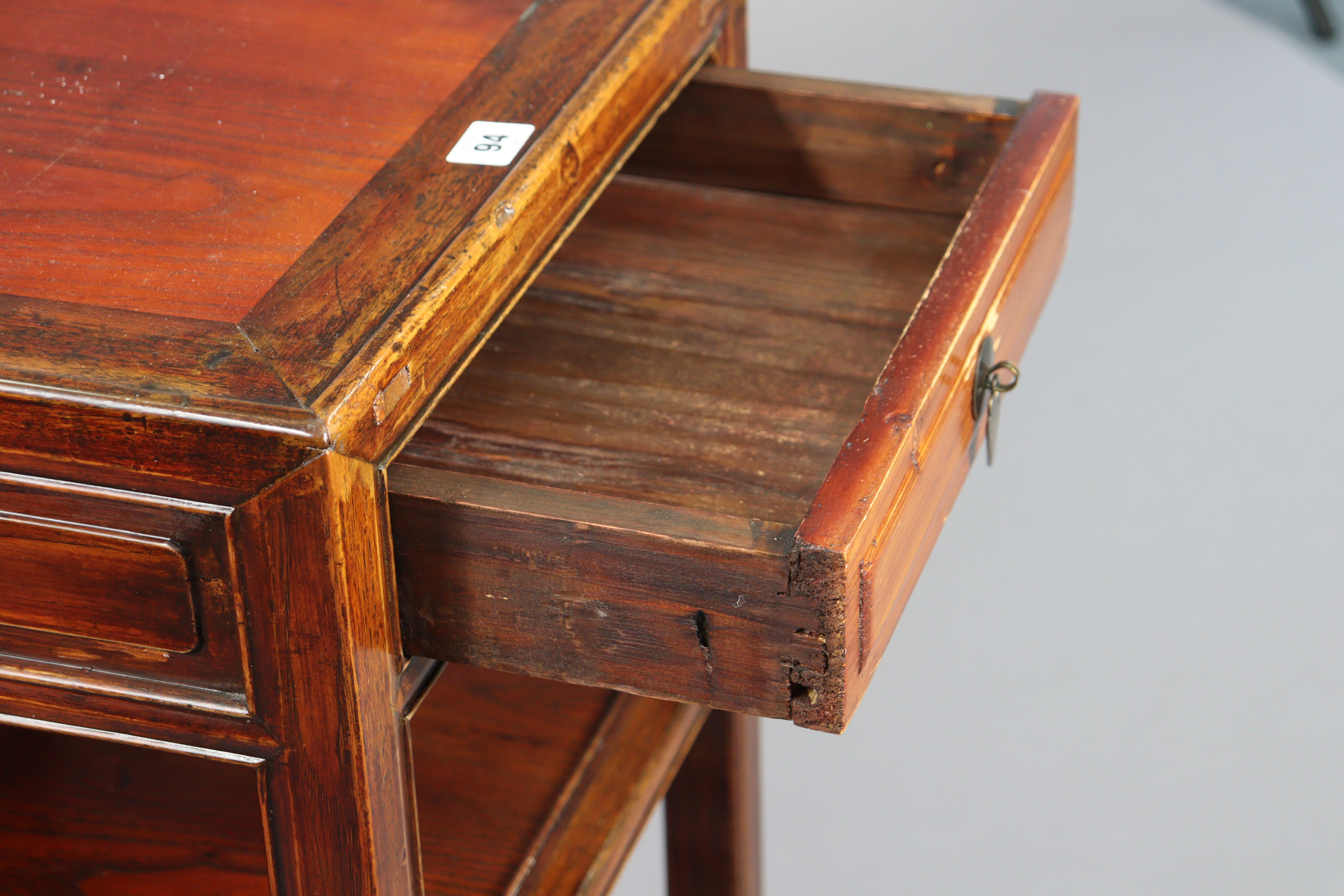 A Chinese hardwood square three-tier occasional table fitted frieze drawer to the upper tier, & on - Image 3 of 6