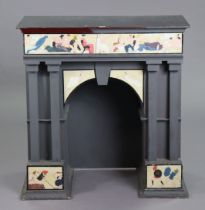 A 19th century-style grey painted wooden hall table with figure-scene decoration to the frieze &