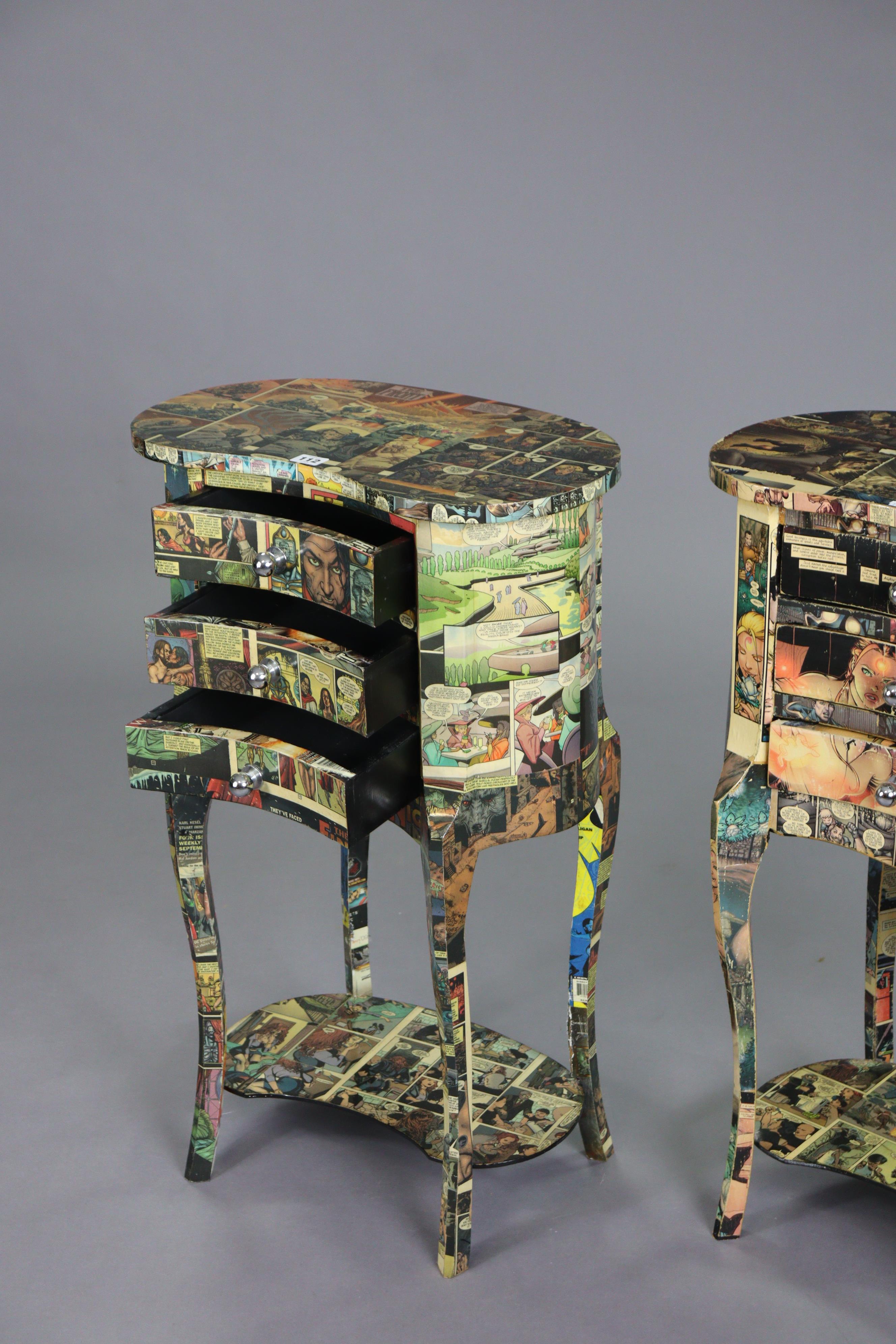 A pair of modern decoupage kidney-shaped occasional tables each covered in comic-strips, fitted - Image 3 of 7