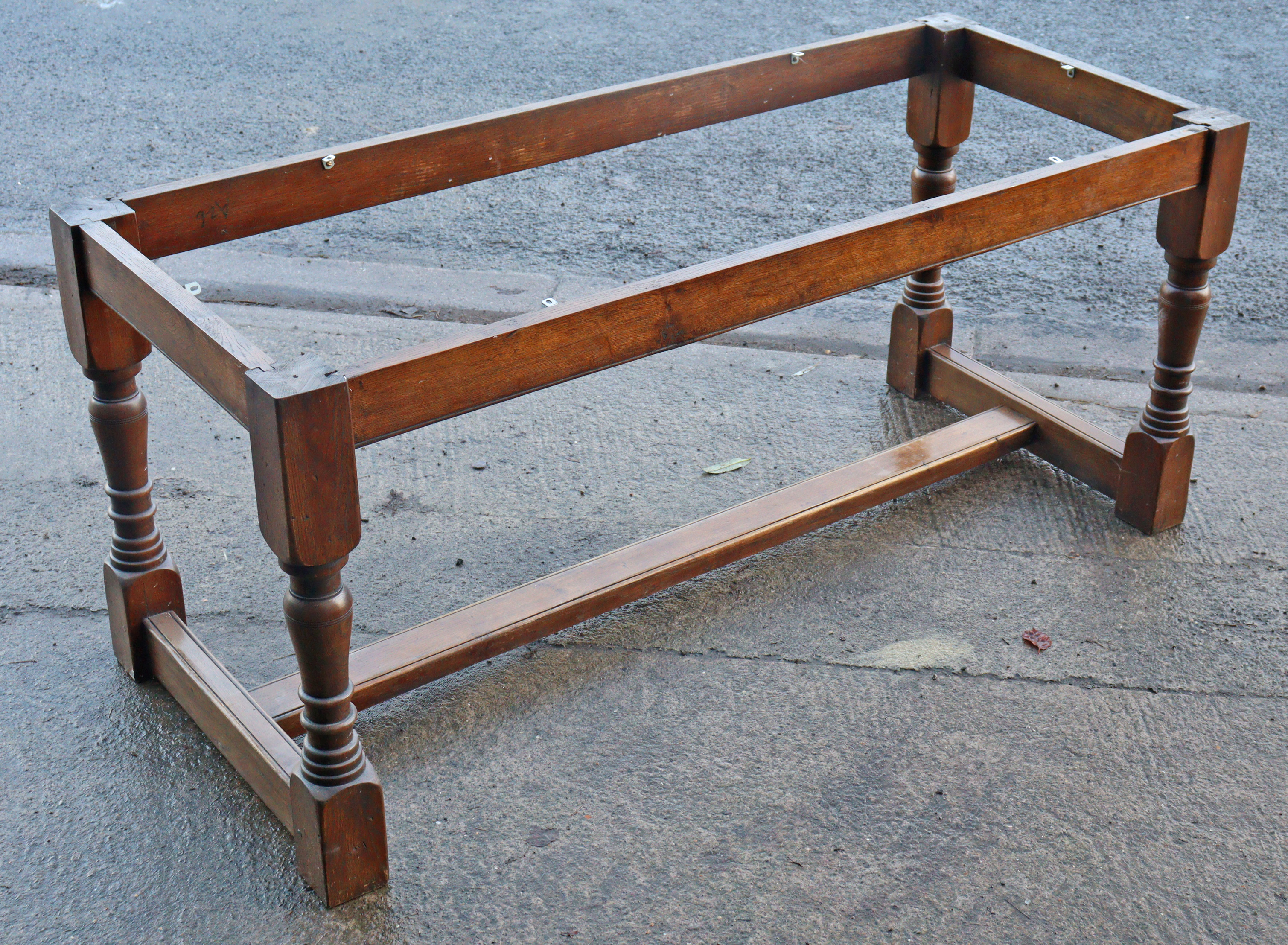 An oak refectory table with a rectangular top, & on four baluster turned legs with plain stretchers, - Image 8 of 10