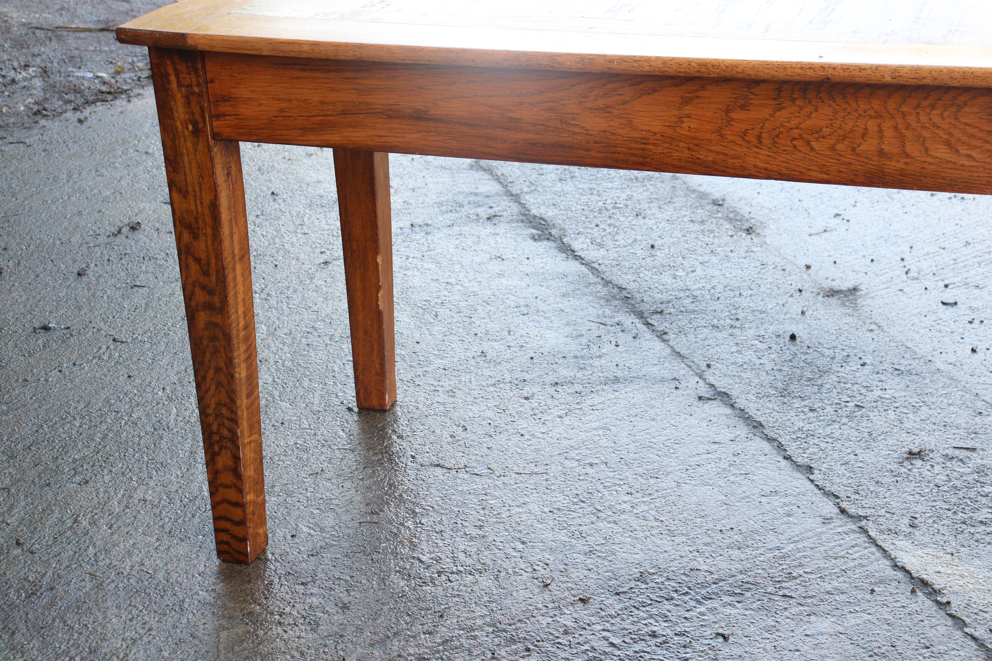 An oak office writing table inset brown leather to the narrow rectangular top, & on four square - Image 3 of 8
