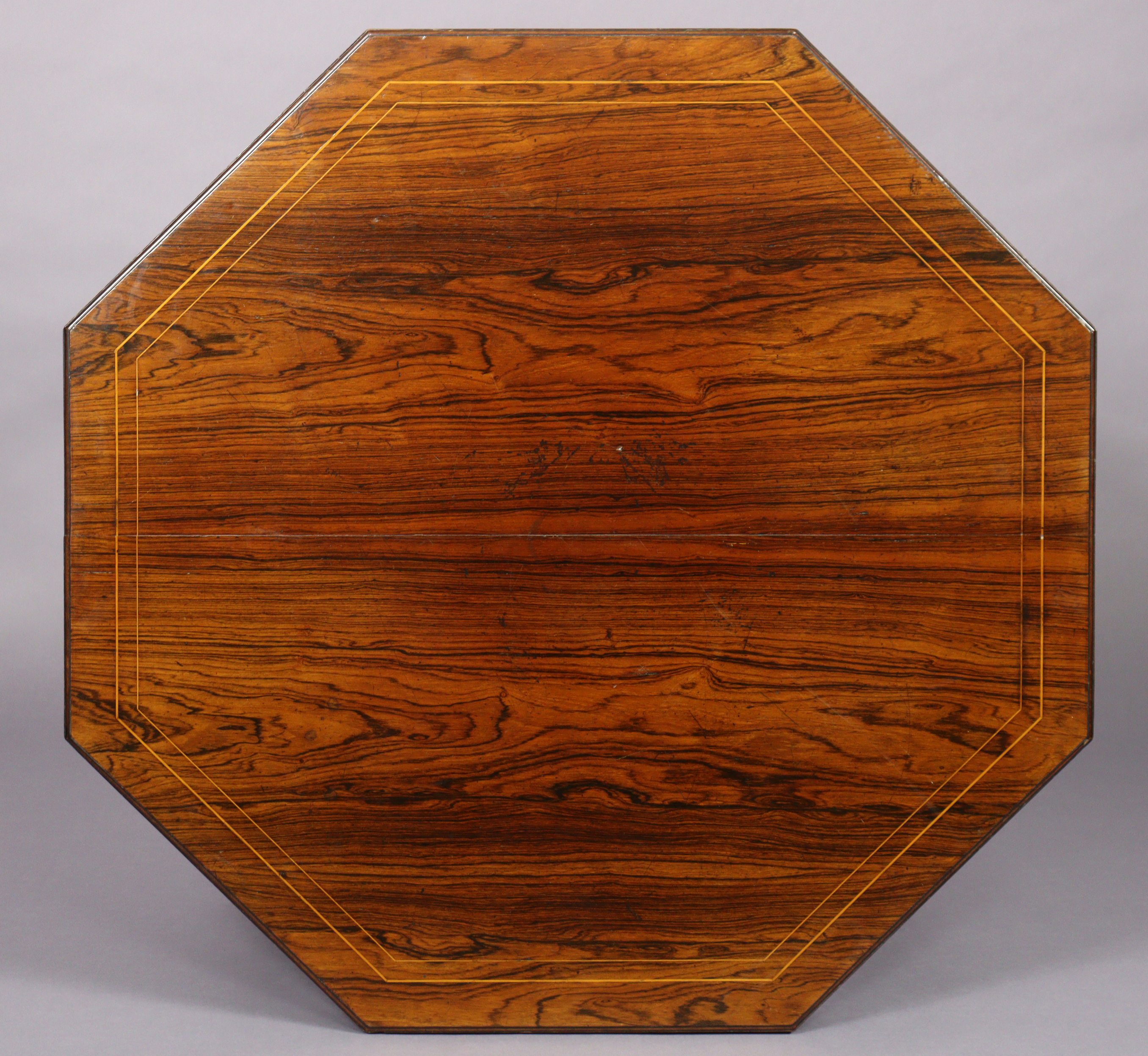 A Victorian rosewood octagonal centre table, the figured top with boxwood inlay & moulded edge, - Image 2 of 3