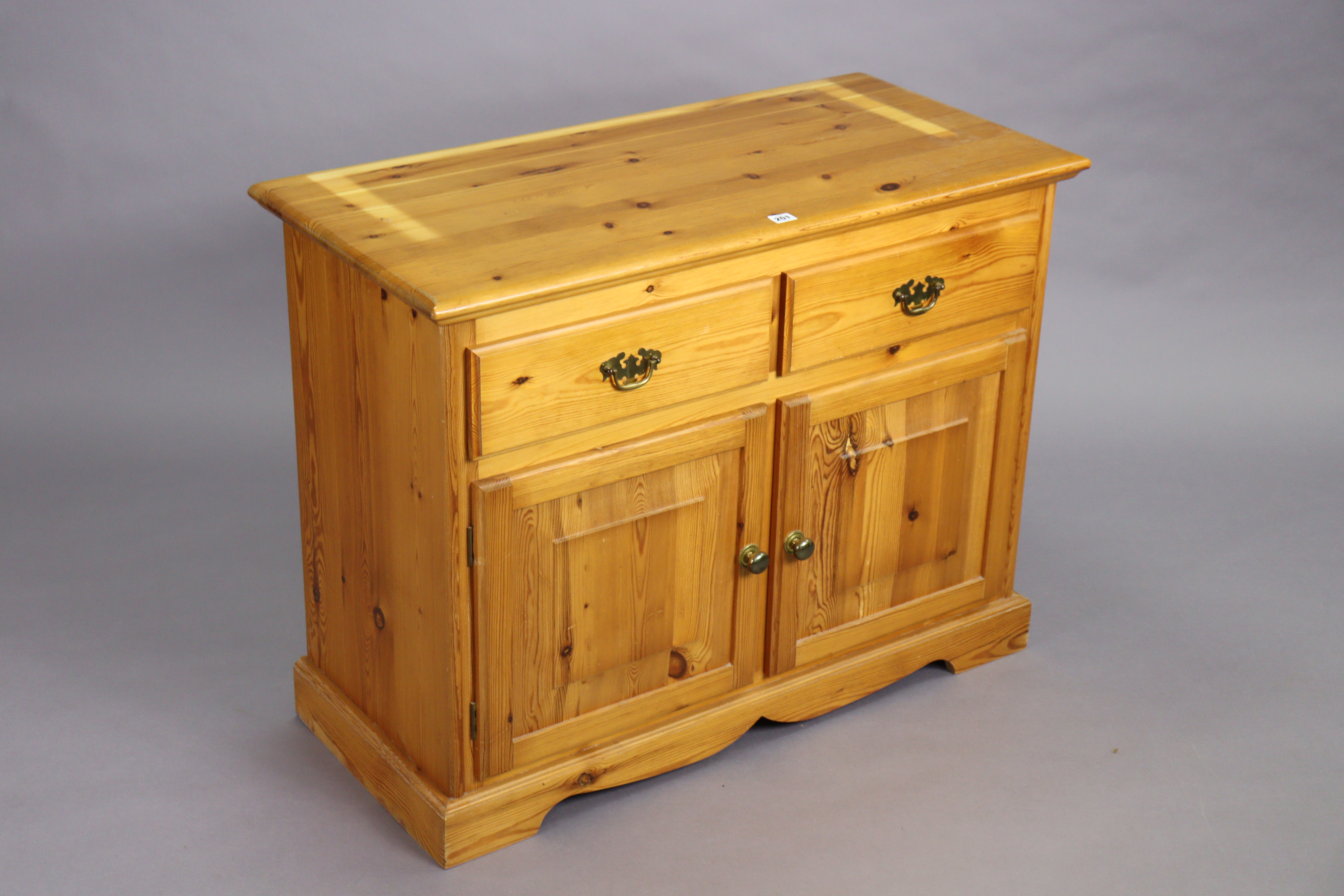 A pine small dresser the upper part with two open shelves & having a panelled base, the base - Image 3 of 3