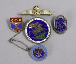 Five various vintage enamelled badges.