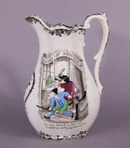 A mid-19th century Staffordshire pottery jug “Load of Mischief”, with humorous transfer-printed