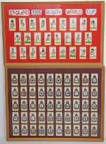 A display of Daily Telegraph trade cards “England 1995 Rugby World Cup”; & a display of John