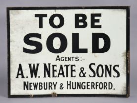 A vintage black & white enamelled double-sided sign “TO BE SOLD AGENTS – A.W. NEATE & SONS NEWBURY &