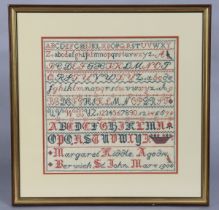 An early 20th century alphabet needlework sampler wrought by Margaret Kiddle aged 14, Berwick St.