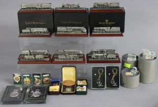 Eleven English miniatures cast-metal locomotive models, boxed, and various railway & tram related