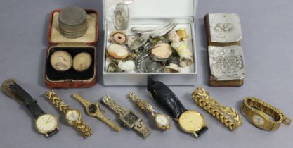 A quantity of costume jewellery, wristwatches, commemorative coins, etc.