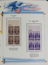 A collection of USA commemorative issues in mint blocks of four, 1940-1960, in a ring-binder album.