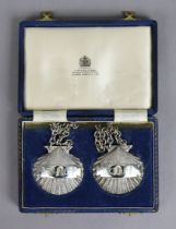 A pair of Elizabeth II silver scallop-shell design decanter labels “Brandy” & “Vodka” Birmingham