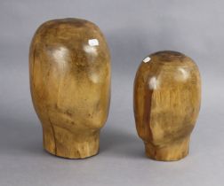 Two vintage treen milliner’s blocks, 29cm & 23cm high.