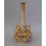 An early 20thC Royal Worcester blush ivory glazed and floral decorated china vase of bulbous, twin