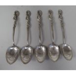 A set of five Japanese silver coloured metal Nagasaki souvenir spoons with snake handles  stamped 84
