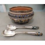 A Royal Doulton stoneware salad bowl with a silver collar  Birmingham 1913  9.5"dia; and a