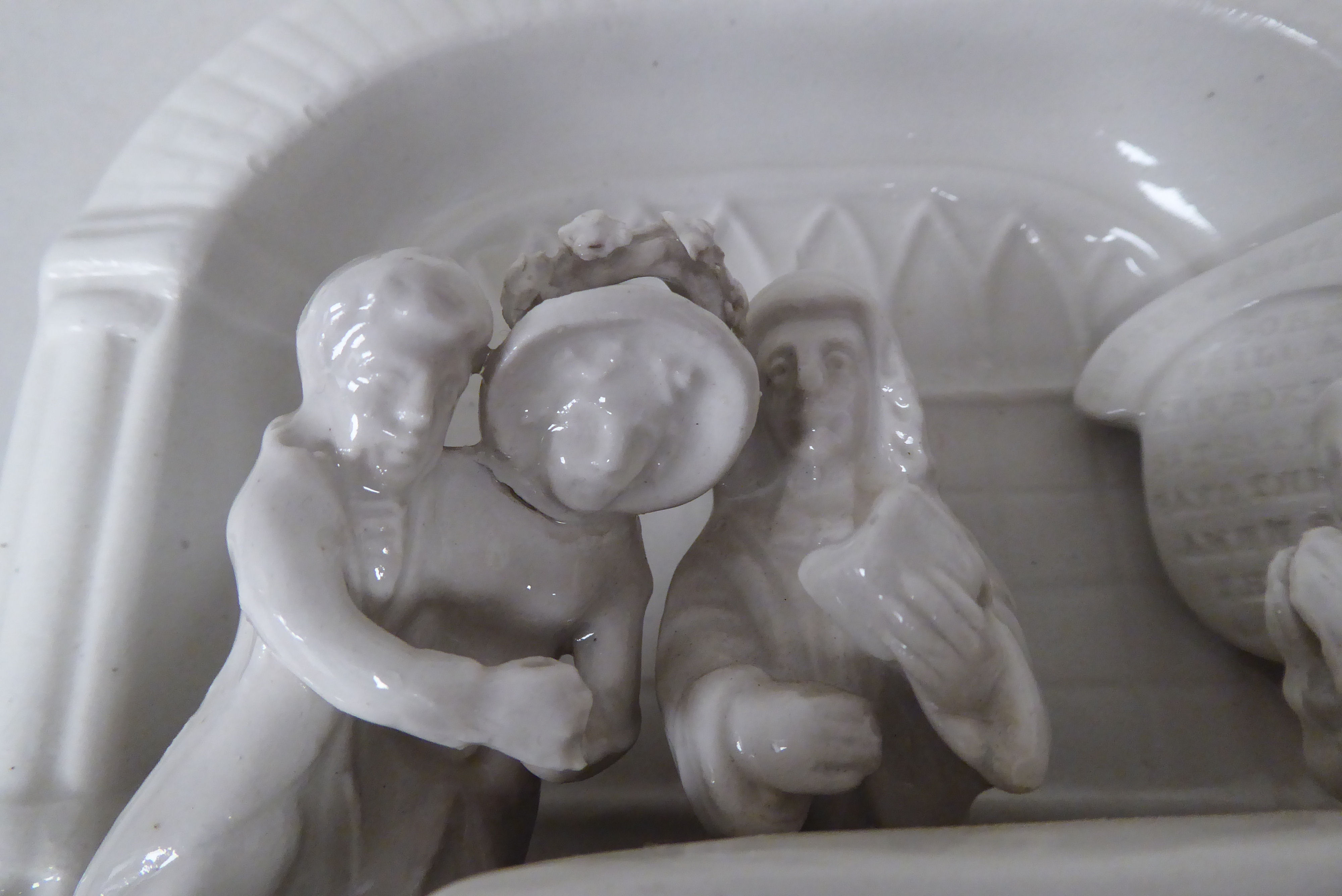 A slipware ornament, a couple, a clerk and the parson in a niche  6"h - Image 6 of 7