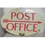 An enamelled steel oval Post Office direction sign  11.5" x 18"