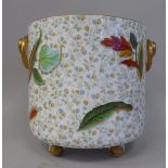 A late 19thC Wedgwood china bucket design planter with straight sides, decorated in autumnal leaves
