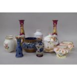 Decorative ceramics: to include a Worcester Chinaworks triple vase design vase  3.25"h; a Royal