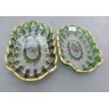Two Continental glass oval fruit dishes, each decorated with panels of bouquets  13" and 11"w
