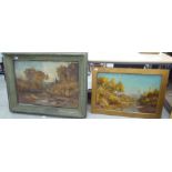 Pictures: to include an autumnal woodland scene  oil on canvas  24" x 34"  framed