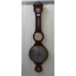 A 19thC Smith's string inlaid mahogany cased combination timepiece/ wheel barometer, faced by Arabic
