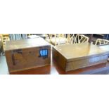 Two early 20thC oak canteen boxes, each with a hinged lid  8"h  16"w & 5"h  20"w