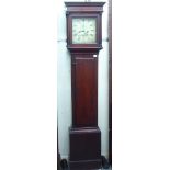 A mid 19thC stained pine longcase clock; the 8 day movement faced by a painted Roman dial  80"h
