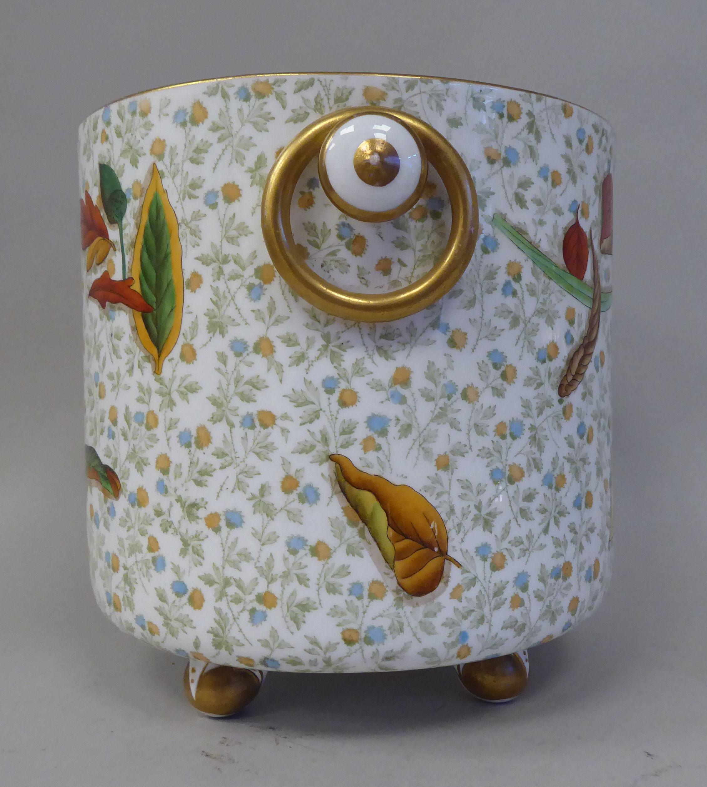 A late 19thC Wedgwood china bucket design planter with straight sides, decorated in autumnal leaves - Image 4 of 7