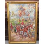 20thC French School  - 'In the Paddock, Longchamp'  oil on canvas  bears an indistinct signature &