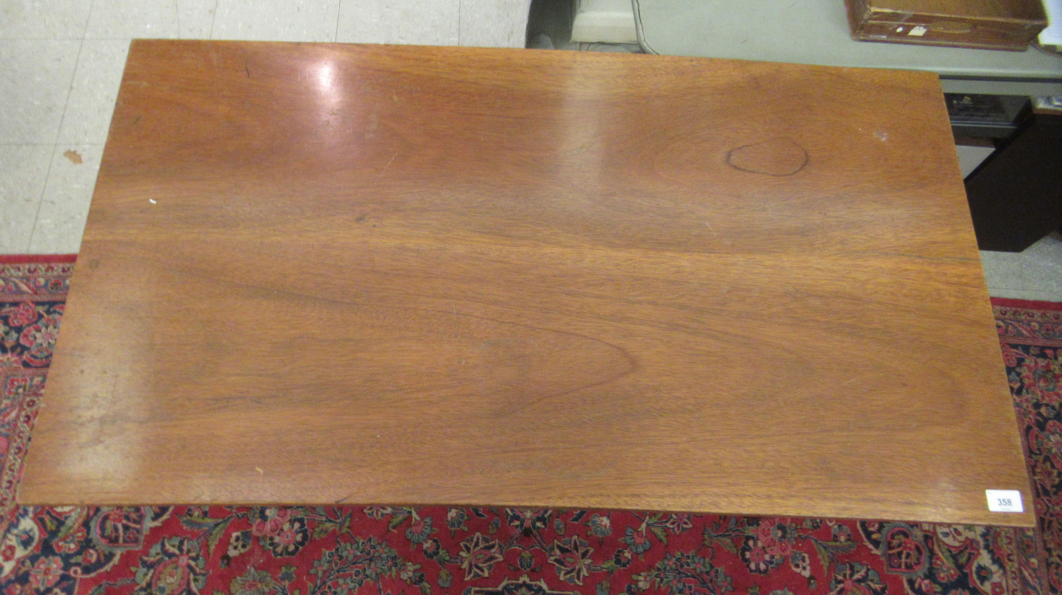 A late Victorian Gothic inspired mahogany hall table, raised on planted ends  30"h  42"w - Image 4 of 4