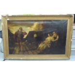 18th/19thC British School - figures in a stylised Elizabethan setting  oil on canvas  31" x 50"