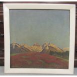 J Killner - an Austrian mountainous landscape  oil on canvas  bears a signature  25" x 25"  framed