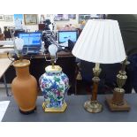 Four various china and other table lamps  largest 15"h