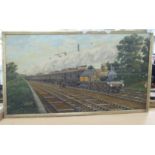 W Richardson - 'The Trevithick steam locomotive'  oil on canvas  bears a signature  19" x 35"