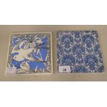 A Josiah Wedgwood & Sons Etruria earthenware tile, decorated in blue and white with the bellflower