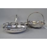 Early 20thC Hukin & Heath silver plated tableware, viz. a spot hammered effect and scrolled basket