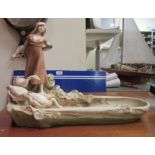 A Royal Dux porcelain figure, a girl with geese by a pond  bears an applied triangular mark &