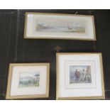Three 19thC framed watercolours: to include one featuring a sailing barge, in a landscape setting
