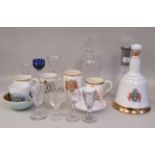 Ceramics and glassware: to include commemorative china mugs; and two decanters