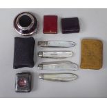 Collectables: to include four fruit knives with silver blades, on mother of pearl handles  mixed