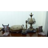 A mixed lot: to include a gilt Spelter lamp base of urn design, on a marble plinth  16"h